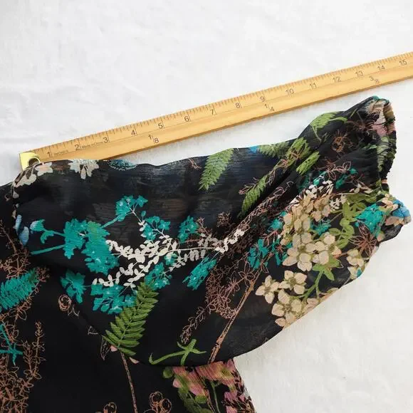 Melonie T Dress Sz 12 Black Floral Chiffon Ruffle Neck Cottage Whimsigoth Fairy - Picture 14 of 14